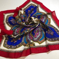 vtg Challis by BERKSHIRE Paisley Square Scarf 30" x 29" Japan Mint Condition