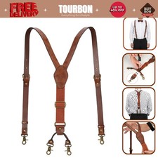 Vintage Leather Men's Suspenders Y Back Adjustable Hooks Attched Pants Braces-US