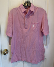 johnnie-O Men's S Pink/White Striped Short Sleeve Button Polo w/ Pockets