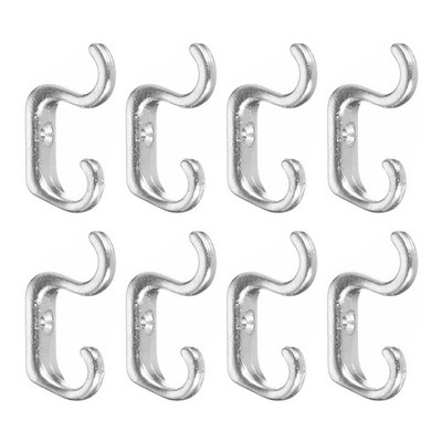 8Pcs Wall Hooks Zinc Alloy Double Prong Retro Mini Small Hook Nickel