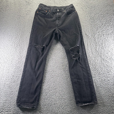 Levi's 501 Jeans Mens 28x30 Black Cotton Denim Straight Distressed Workwear