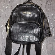 Steve Madden Black Embossed Logo Backpack with Tassel and Gold Hardware