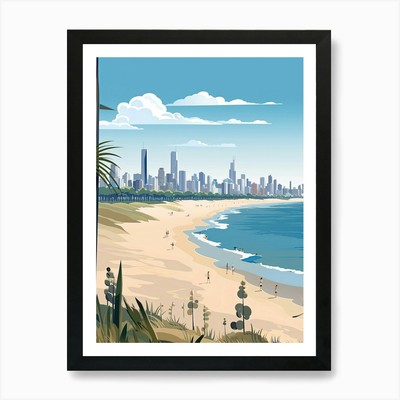 Gold Coast, Australia, Graphic Illu Framed Wall Art Poster Canvas Print Picture