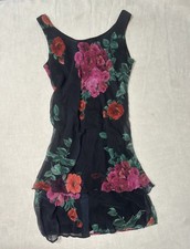 Jeffrey and Dara Floral Evening Dress Size 12 Large Black Sheer 90s tom barra 