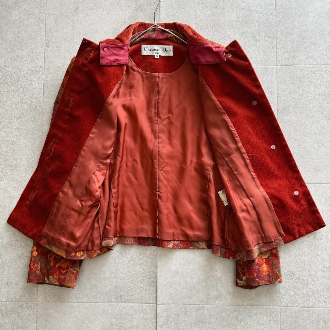 Christian Dior Set Up Velvet Fruit Pattern Orange M Size 2 Way Jacket Skirt thumbnail 7