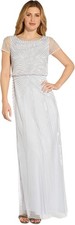 Adrianna Papell Beaded Blouson Long Dress, Serenity, Size 6