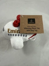Emirates Airlines Plush Airplane Clip 4" White Red Pull Vibrating Toy Plane Sky