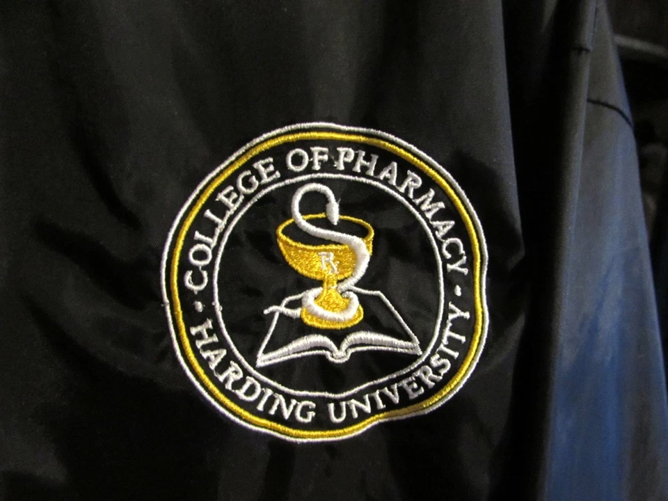 Vintage HARDING UNIVERSITY COLLEGE OF PHARMACY Hooded Black Windbreaker Size XL - Image 3 of 4