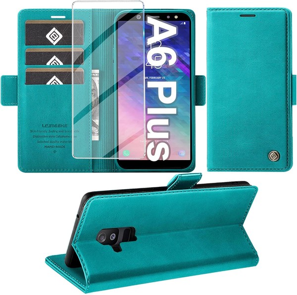 HandyhüLle PU Leder Wallet Flip Case Standfunktion FüR Galaxy A6 Plus Cyan-image