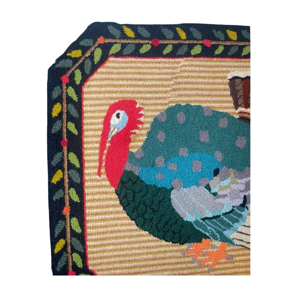 Vintage 1995 Claire Murray Rug Signed Thanksgiving Turkey 100% Wool Holiday Mat - Image 3 of 4