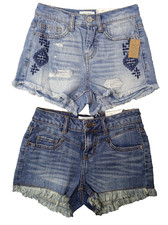 Lot of 2 Jeans Shorts Juniors Size 1 Mudd Stretch Pockets Frayed Distressed NEW
