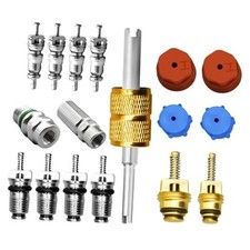 Air Conditioning Valve Core Kit AC R12 R134a with Remover Tool, Teflon Seal