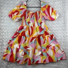 Shein Women’s Large Multicolor Puff Sleeve Dress Blue Orange Yellow Red Pink