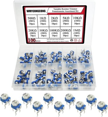 100 Stück 500 bis 1 M Ohm Variabler Widerstand 6 mm Potentiometer Sortiment Kit Trimmer