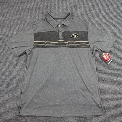 Colorado Buffaloes Polo Shirt Mens Large Gray NCAA Football Colosseum Striped