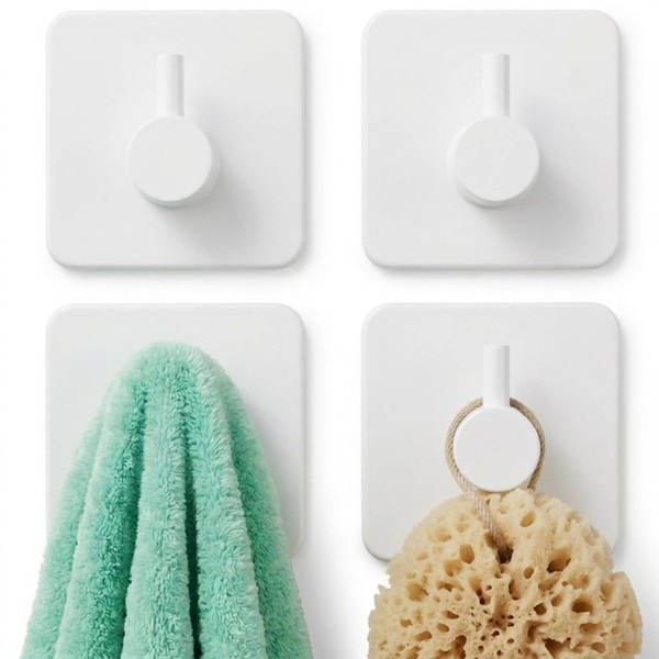Klebehaken Edelstahl Selbstklebend 4Er Set, Wandhaken Bad KüChe, Weiß-image