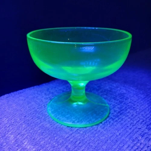 Vintage Uranium Glass Green Compote Sherbet Cup Depression Glass Dessert Dish