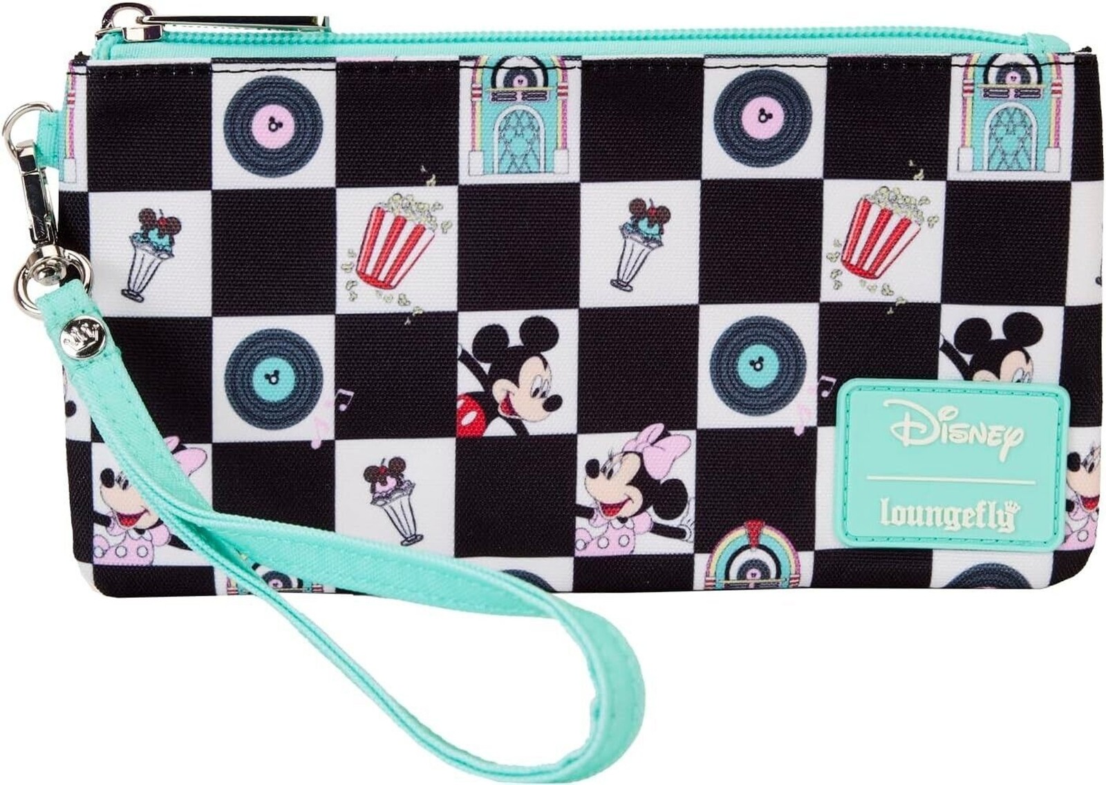 Loungefly Disney Mickey and Minnie Date Night Diner AOP Nylon Wristlet Records