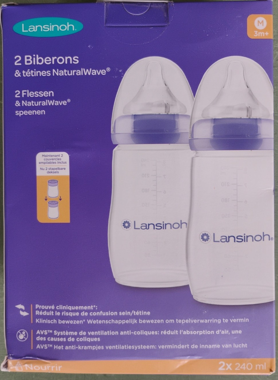 Lansinoh Breastmilk Feeding 8oz 240ml Bottle NaturalWave 2-Pack Damaged Box