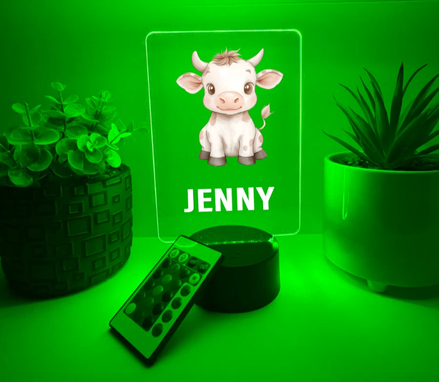 UV Printed Cute Cow Light Up, Personalized FREE, Animal LED Lamp, Kid Friendly - Image 3 of 4