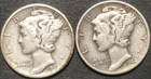 1941 1942 MERCURY SILVER DIME LOT 2 pc