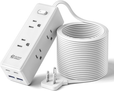 15 Ft Extension Cord with Multiple Outlets, 6 AC Power Outlets, 2 USB C Ports