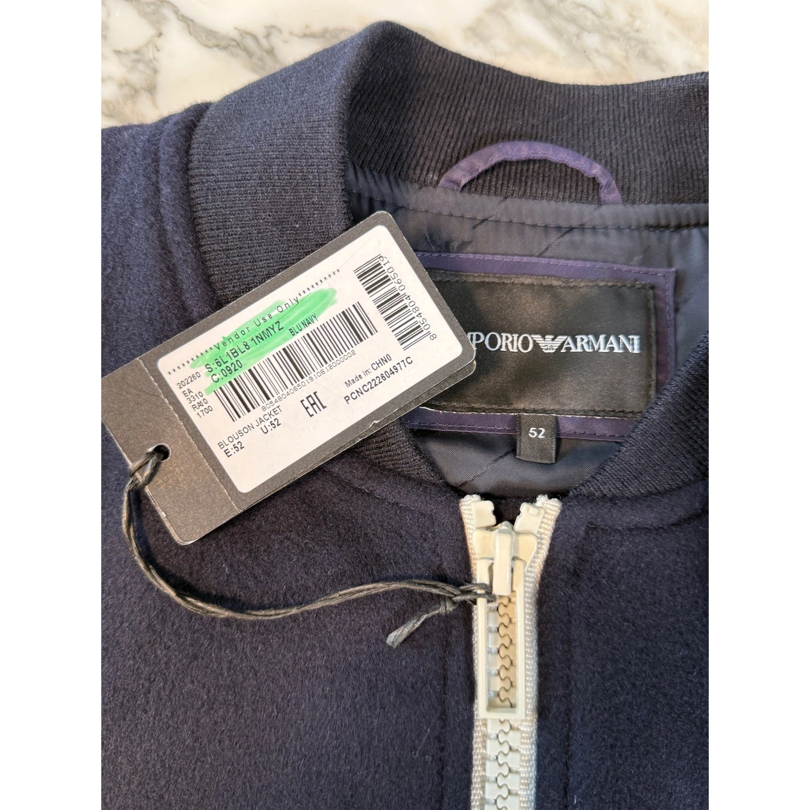 Emporio Armani Navy Blue Wool Blend Bomber Jacket Letter Patches 6L1BL8 Men IT52 - product detail image 16