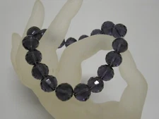 Vintage Glass Crystal 7" Bracelet Dark Purple Faceted Bead Stretch Jewelry #947