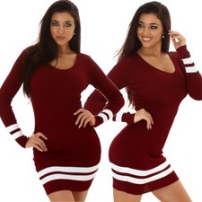 Damen Strickkleid Streifen Langarm Stretch gerippt Pulloverkleid 34 36 S