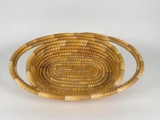 Vintage  17”x 11" Shallow Basket with Egg Loop Handles US First Nations