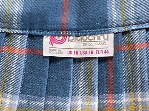 Vintage Pitlochry Scotland 100% Wool Kilt Skirt Blue & Gray Plaid US Size 16 - Picture 3 of 16