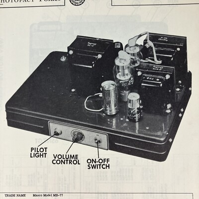 1953 Masco Amp MB-77 Service Wire Schematic Repair Manual Sam s Photofact Vtg