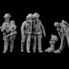 1/35 Modern Firefighters Resin Figure Set Heroes with Child & Hydrant Diorama Ki
