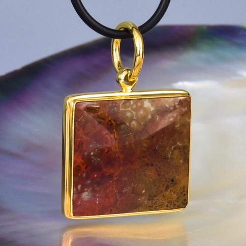Anhänger Feder Achat Cabochon & Vermeil 18K Vergoldet an Sterling Silber 6.26 G - Bild 3 von 13