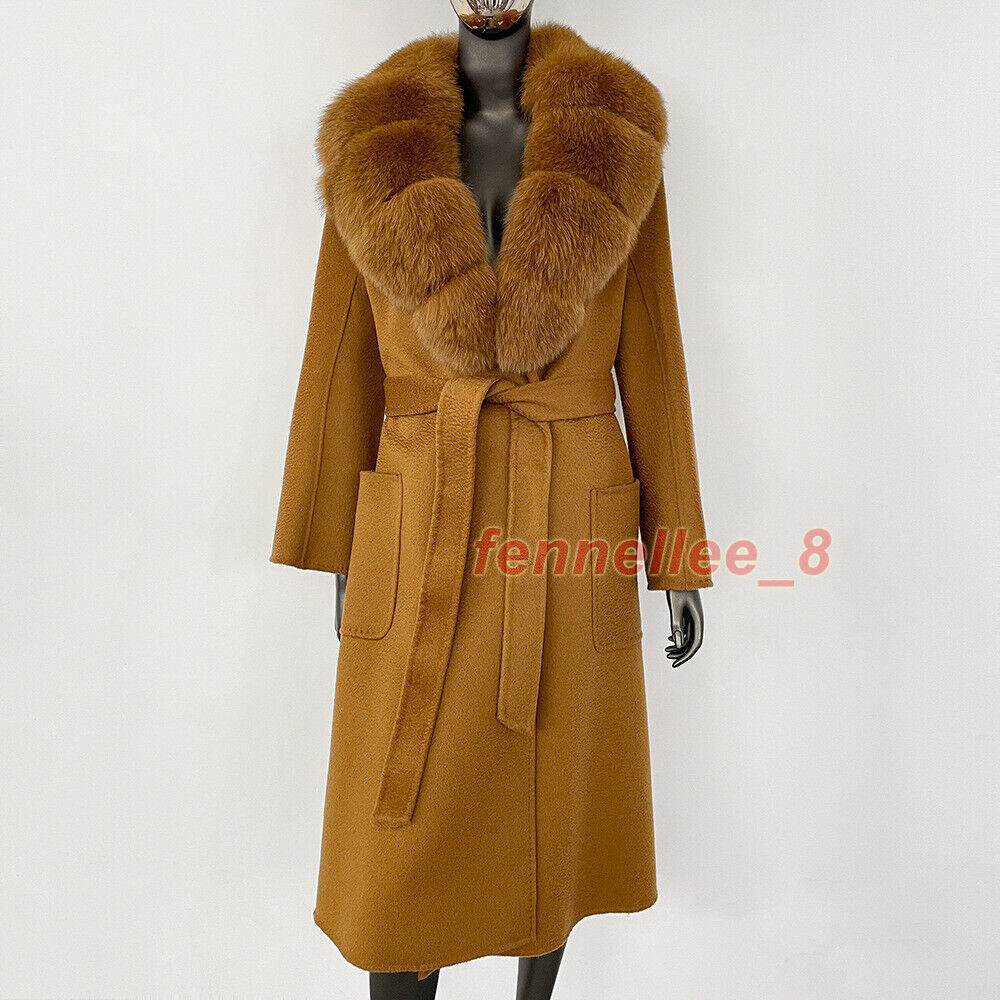 New Women's Fox Fur Collar Double-sided Wool Coat Plus Size Casual