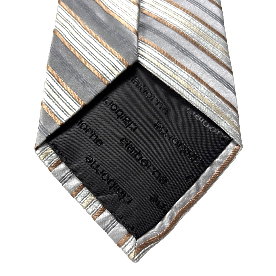 Corbata para hombre Liz Claiborne 100 % seda rayas doradas y plateadas en gris 59x3,75 Foto 4 de 4