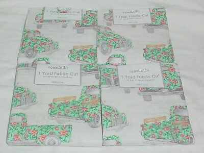 Create It Fabric Trucks Yard With Flowers Lot of 4 (Each 1 Yard Cut) New