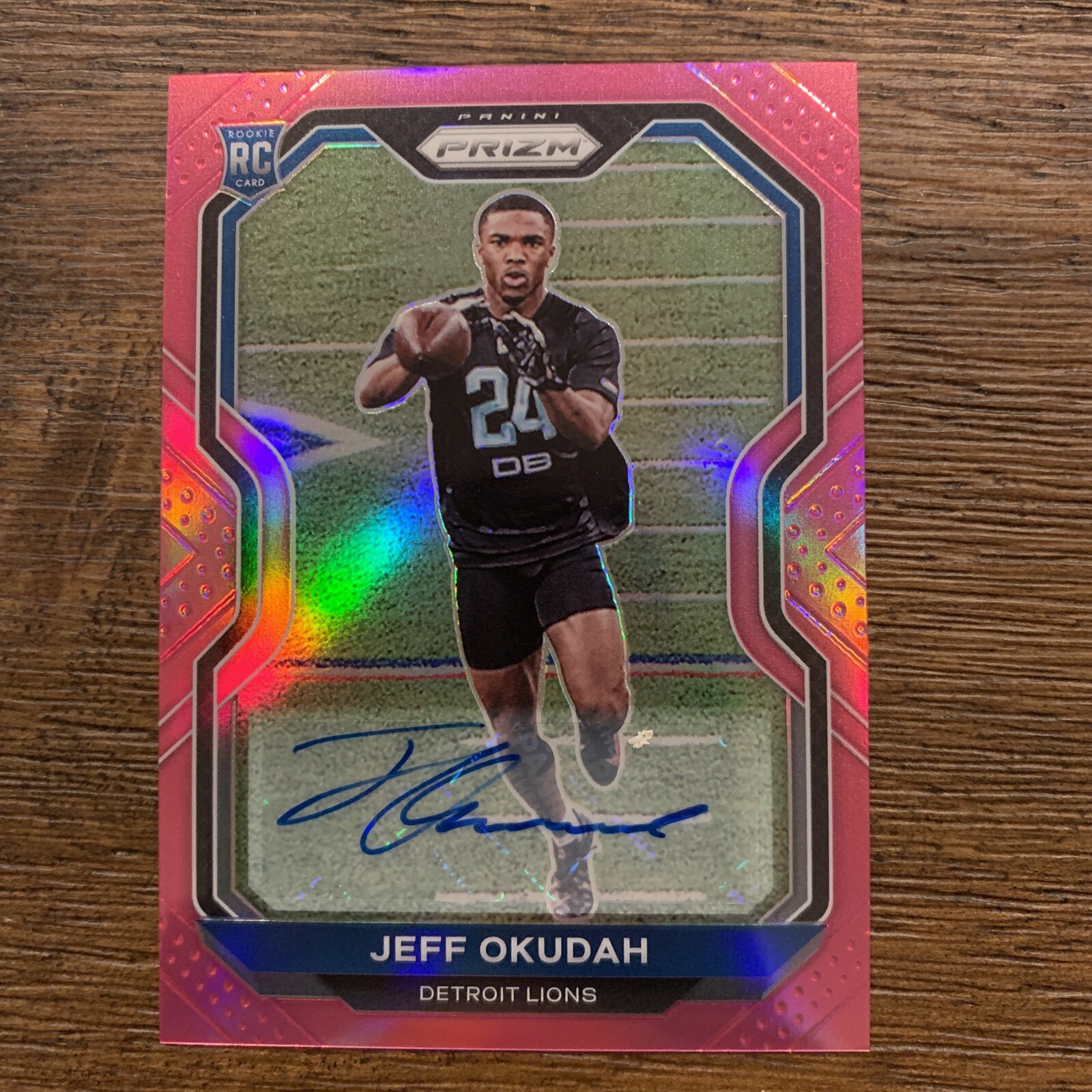 2020 Panini Prizm Auto Pink Prizm #359 JEFF OKUDAH RC Detroit Lions Falcons