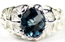 LONDON BLUE TOPAZ Sterling Silver Men's Ring, Handmade SR168