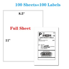 100 Full Sheet Shipping Labels 8.5x11 Self Adhesive Blank Paper for Laser/Inkjet
