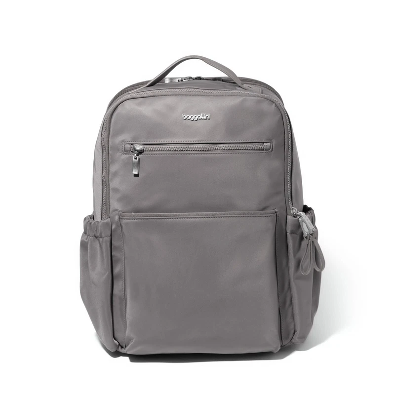 Baggallini Tribeca grey twill expandable 16 inch laptop backpack