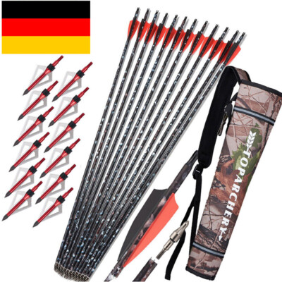 Bogenschießen 30'' Carbon Jagdpfeile Spine 500 / 100Grain Broadhead / Arrows'bag