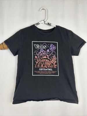 【おすすめアイテム】Vans Script Logo Mushroom T-Shirt Vans Womens Small Fits Like XS Black Mushroom Graphic Good