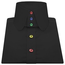 Shelby Brothers High Penny Collar Men's Solid Black Colorful Buttons Dress Shirt