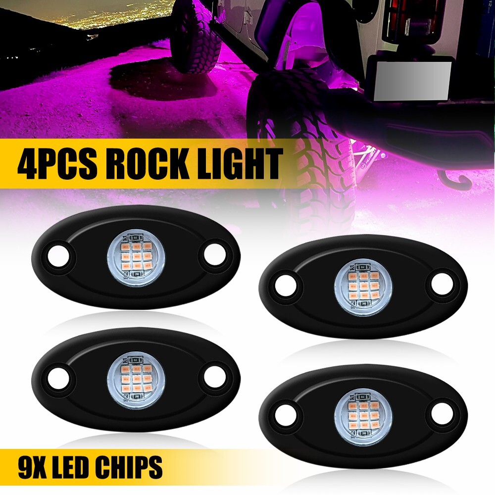 4Pcs Purple LED Rock Light Pods Underbody Glow Lamp Offroad SUV Pickup Truck UTV