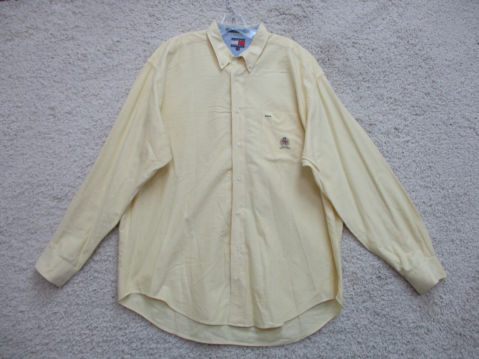 Vintage Tommy Hilfiger Yellow Button-Up Shirt with Pocket Logo Size L for Men