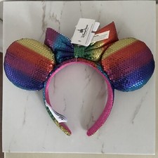 NWT Disney Parks 2018 Rainbow Collection Minnie Sequin Ears Headband