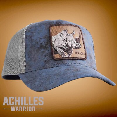 Goorin Bros Animal Trucker Hat Storm Rhino Tough Navy Faux Leather Big Game New
