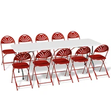 [10 PCS FOLDING CHAIR+8 FT DINING TABLE SET]Portable Commercial Seat Picnic Desk