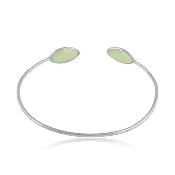 Joias femininas de prata 925 com punho elegante de pedra preciosa de calcedônia Prehnite - Imagem 3 de 4